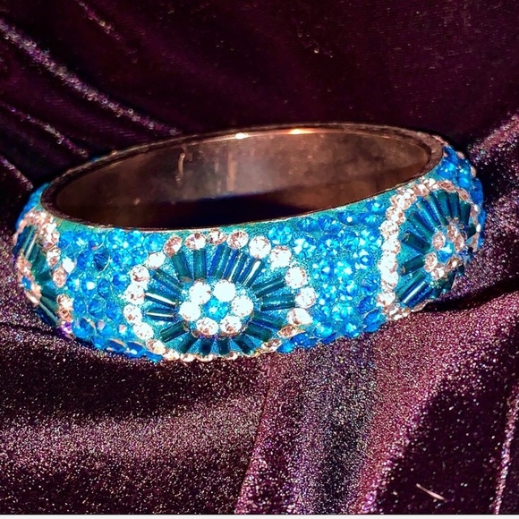 Dramatic & Dazzling Handmade Crystal Blue Bangle - Bracelet - Picture 2 of 16